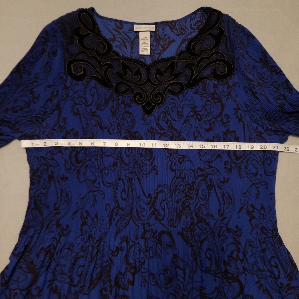 Catherines Pleated Paisley Tunic Top Velvet Mesh Trim Womens 1XP Whimsigoth Boho - Picture 11 of 13